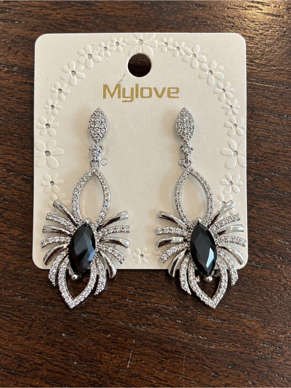 18K Gold Over Copper Black CZ Spider Drop Earrings 1.75”
